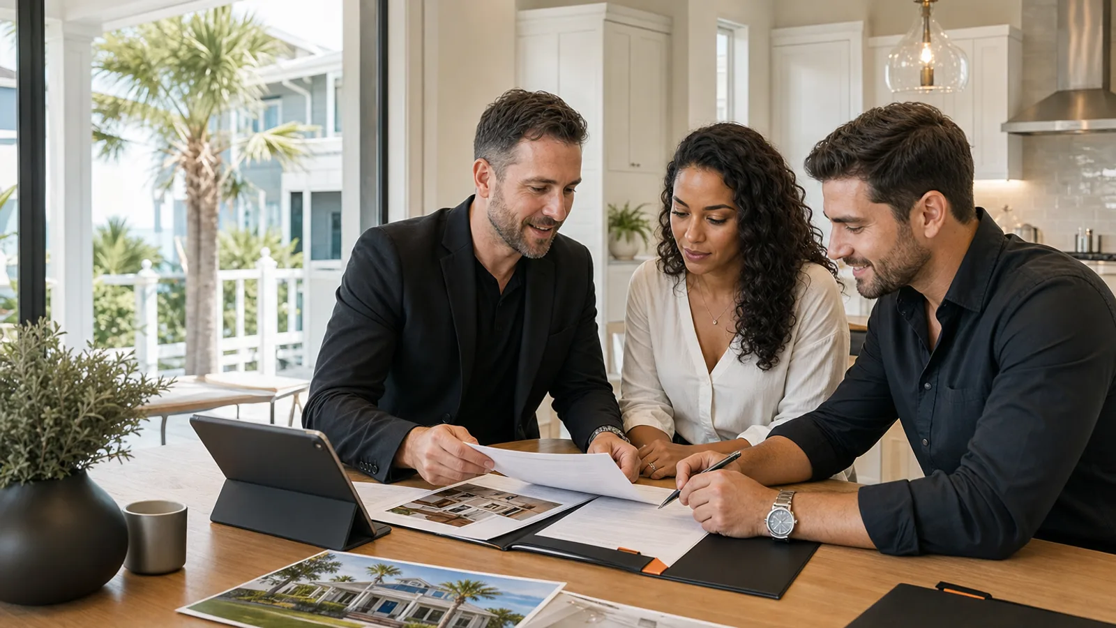 A property consultation with homebuyers at a bright table.